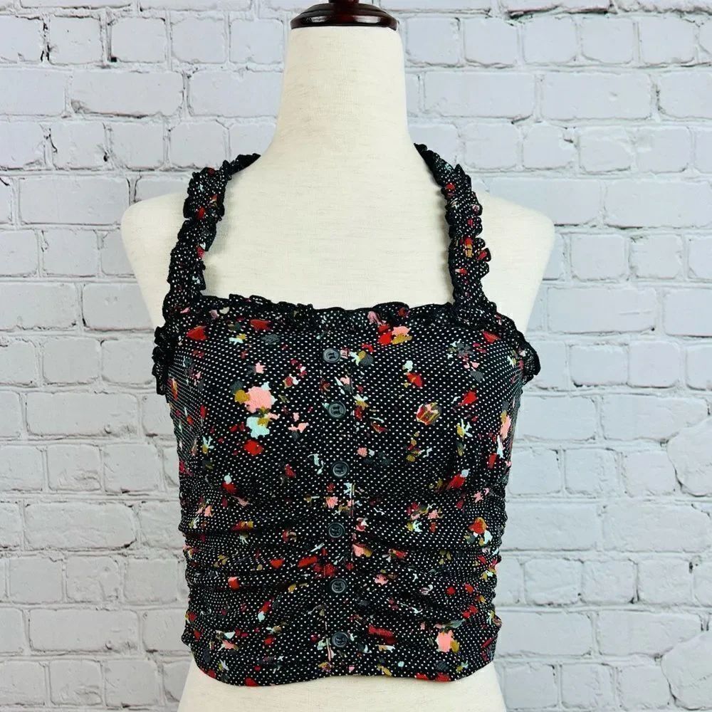 Free People Suns Out Floral Smocked Cropped Halter Top